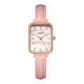 Elegant vierkant roségouden horloge met roze lederen band en witte parelmoeren wijzerplaat - Roségouden Kast Roze Wijzerplaat Roze Band