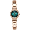 GEDI luxury rose gold watch with deep green sunburst dial and crystal accents - Blue Dial