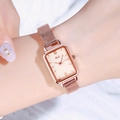 Women's vintage square quartz watch with rose gold mesh band and Roman numerals - Rose Gold Case Yellow Dial