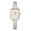 Minimalist square quartz watch with rose gold case and mint green leather strap - Rose Gold Case White Dial Cyan Strap