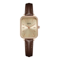 GEDI minimalist square quartz watch with rose gold case and dark brown leather strap - Rose Gold Case Rose Gold Dial Coffee Strap