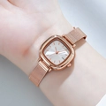 Rose gold mesh strap watch with square case and silver sunray dial for women - Rose Gold Case White Dial Rose Gold Mesh Strap