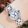 Montre GEDI luxe pour femme en argent avec cadran romain blanc et phase de lune - Boîtier Diamant Blanc Argent - Cadran Phase de Lune Romain