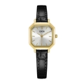 Reloj de cuarzo octogonal dorado con esfera plateada y correa de cuero negro - Caja Dorada Esfera Blanca Correa Negra