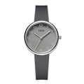 Dettaglio dell'orologio al quarzo GEDI con cinturino in silicone grigio e cassa argento - Cinturino Grigio Cassa Argento Quadrante Grigio