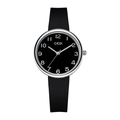 Dettaglio dell'orologio GEDI con cinturino in silicone nero e quadrante numerico - Cinturino Nero Cassa Argento Quadrante Nero