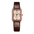 Vintage rectangular rose gold quartz watch with a brown leather crocodile strap - Coffee Strap Rose Gold Case White Face Brown Glass