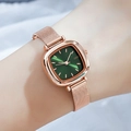 Elegant rose gold square watch for women with a green sunray dial and mesh steel strap - Rose Gold Case Green Dial Rose Gold Mesh Strap