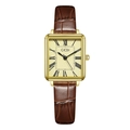 Vintage rectangular gold watch with Roman numerals and brown crocodile leather strap - Brown Strap Gold Case Gold Dial (Genuine Leather)