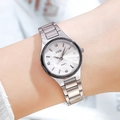 Elegant GEDI women's quartz watch with silver metal band and diamond-marker white dial - Silver White Dial