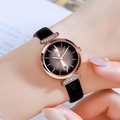 Gedi rose gold watch with sparkling diamonds, black gradient dial, and leather strap - Rose Gold Case Grey Dial Black Strap