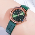 Vintage women's watch with emerald green sunray dial and rose gold metal case - Rose Gold Case Green Dial Green Strap