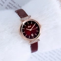 Gedi women's fashion quartz watch with gradient red dial and rose gold diamond case - Rose Gold Case Red Dial Red Strap