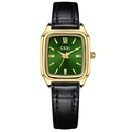 Orologio al quarzo quadrato dorato con quadrante verde smeraldo e cinturino nero - Cassa Dorata Quadrante Verde Cinturino Nero