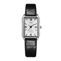 Women's quartz watch with rectangular silver case and black crocodile leather strap - Black Strap Silver Case White Dial