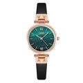 Montre GEDI pour femme avec boîtier or rose, cadran malachite vert et bracelet en cuir noir - Cadran Vert Bracelet Noir