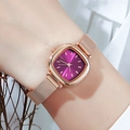 Elegant rose gold square watch for women with deep purple sunray dial and mesh band - Rose Gold Case Purple Dial Rose Gold Mesh Strap