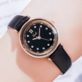 Gedi vintage minimalist women's watch with black leather strap and rose gold crystal dial - Rose Gold Case Black Dial Black Strap