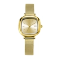 Women's minimalist gold square quartz watch with mesh strap and luxury polished finish - Gold Case Gold Dial Gold Mesh Strap