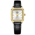 Orologio vintage GEDI rettangolare dorato con cinturino in pelle nera effetto coccodrillo - Cassa Dorata Quadrante Bianco Cinturino Nero