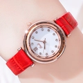 Gedi vintage quartz watch with rose gold case and bright red crocodile texture leather strap - Rose Gold Case White Dial Red Strap
