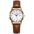 GEDI minimalist quartz watch with white dial, gold case, and brown leather strap - IP Coffee Case White Dial Light Coffee Strap