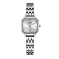 Montre élégante en acier inoxydable argenté pour femme avec cadran polygonal raffiné - Boîtier Argent Cadran Blanc Bracelet Argent