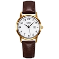 Minimalist quartz watch with gold metal case, white dial and brown leather strap - IP Coffee Case White Dial Wine Red Strap