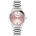 Minimalist silver stainless steel women's watch featuring a sunray light pink dial - Silver Case Pink Dial