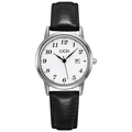 Minimalist silver watch with white dial, black Arabic numerals, and black leather strap - Silver Case White Dial Black Strap