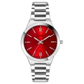 GEDI minimalist steel watch for women with red sunray dial and silver metal strap - Silver Case Red Dial