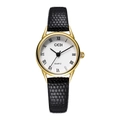 Gold quartz watch for women with black leather strap and Roman numeral dial - Black Leather Gold Case White Dial