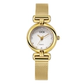 Dettaglio orologio al quarzo GEDI dorato con cinturino in maglia e indici in strass - Cassa Oro Quadrante Bianco Cinturino in Maglia Oro