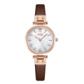 Montre GEDI femme avec boîtier or rose et bracelet cuir marron sur fond blanc pur - Cadran Blanc Bracelet Marron