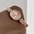 Elegant rose gold oval watch for women with Roman numerals and a bean-shaped link bracelet - Rose Gold Case White Dial