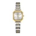 Montre quartz femme avec boîtier octogonal et bracelet bicolore en acier inoxydable - Boîtier Or Cadran Blanc Bracelet Bicolore
