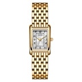 Montre GEDI vintage carrée en acier inoxydable doré pour femme avec cadran arabe - Boîtier Ip Gold Surface Blanche Bande Dorée