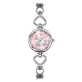 Women's silver watch with heart-shaped chain links and pink carousel horse dial - Silver Case Pink Dial