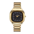Elegant gold square quartz watch with black dial and polished stainless steel link band - Gold Case Black Dial