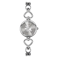 Women's silver quartz watch with heart chain bracelet and rocking horse dial design - Silver Case Gray Dial