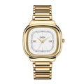 GEDI luxury women's gold-plated rectangular quartz watch with white dial and metal chain link strap - Gold Case White Dial