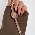 Elegant rose gold oval quartz watch for women with vintage Roman numerals and chain strap - Rose Gold Case Rose Gold Dial