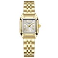 Elegant gold square watch for women with silver Roman numeral dial and link strap - Gold Case White Dial