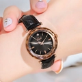 Montre Gedi pour femme avec bracelet en cuir noir et verre facetté en or rose - Boîtier Or Rose Cadran Noir