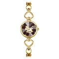 Montre bracelet dorée pour femme avec maillons en cœur et motif cheval sur cadran brun - Boîtier Doré Cadran Rouge