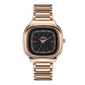 Rose gold square quartz watch for women with black dial and metal strap by GEDI - Rose Gold Case Black Dial