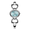 Silver oval bracelet watch with light blue dial and horseshoe-shaped chain links - Silver Case Blue Dial Silver Band