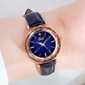 Montre femme GEDI avec cadran bleu soleillé et verre taillé sur bracelet en cuir - Boîtier Or Rose Cadran Bleu