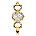 Elegant gold-tone women's bracelet watch with heart-shaped links and oval silver dial - Gold Case Gold Dial Gold Band