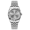 Orologio al quarzo argento da donna con logo cigno e lunetta zigrinata su cinturino in metallo - Cassa Argento Quadrante Grigio Cinturino Argento